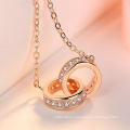Оптовые высококачественные 925 стерлинговых серебряных украшений с двойным кругом кольца поперечное ожерелье подвесное ожерелье